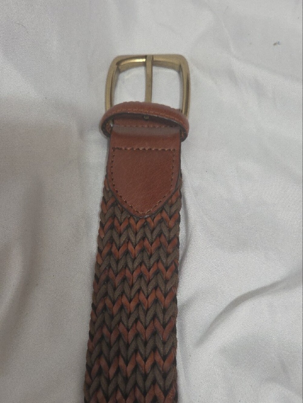 Woven Leather Belt with Brass Buckle in Dark Brown, Adjustable 30-38 Inch Waiat - Picture 2 of 9